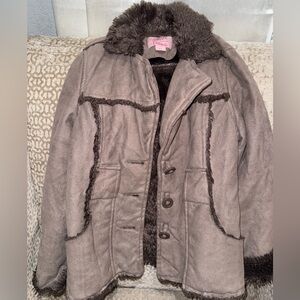 Copper Key kids Tan Teddy‎ Jacket with Faux Fur Trim